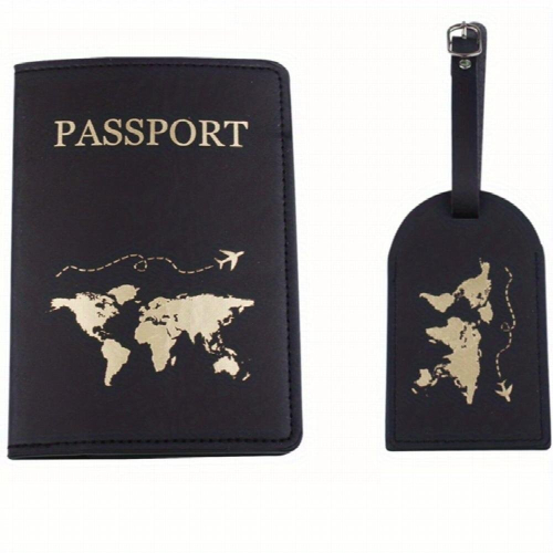 Baggage Tag Plane Boarding Pass PU Spot Leather Map Passport Protection