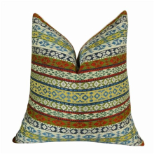 Fun Stripes Handmade Double Sided Throw Pillow - White - Blue & Red - 26 x 26 in.