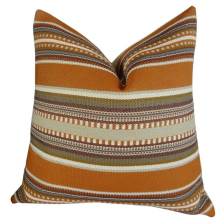 Chic Stripe Saffron Handmade Throw Pillow - Orange - Olive & Cream - 22 x 22 in.