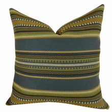 Chic Stripe Indigo Handmade Double Sided Throw Pillow - Dark - Blue - Olive - Green & Cream - 26 x 26 in.