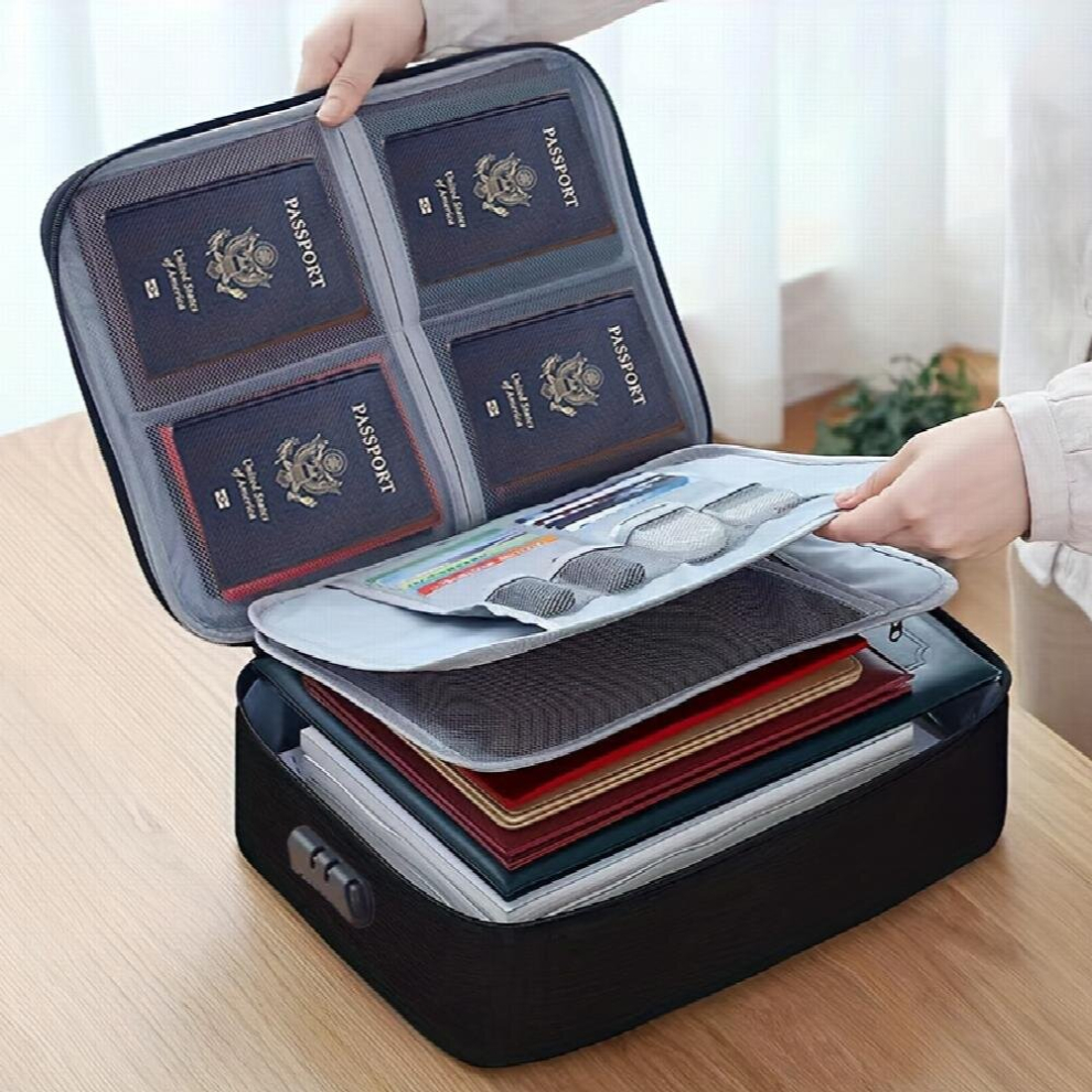 Fireproof Document Bag Water Resistant Zipper Portable Laptop Files Certificates Organizer Box Compartment File Storage Case With Combination Lock Or Black 885674683083