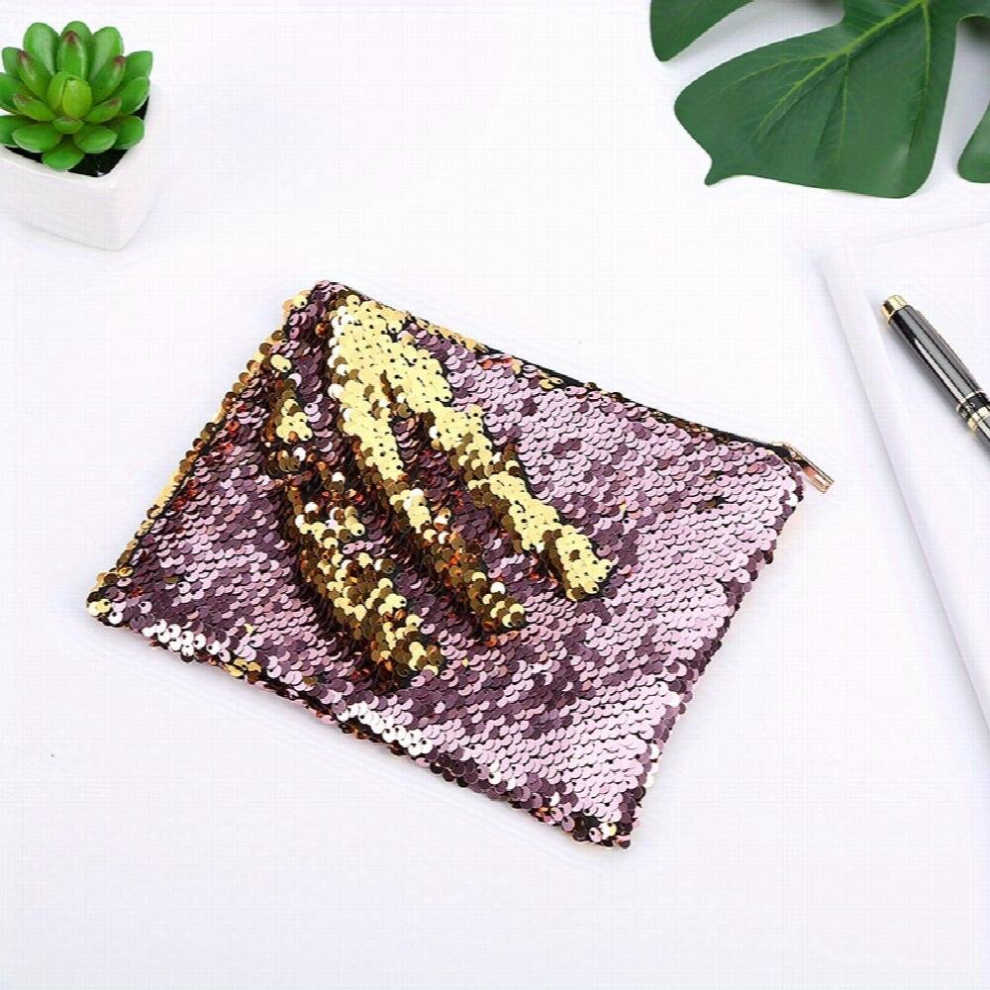 Multicoloured Glitter Mermaid Sequin Makeup Bag Reversible Double Cosmetic Case Portable Travel Storage Pouch Travel Accessories