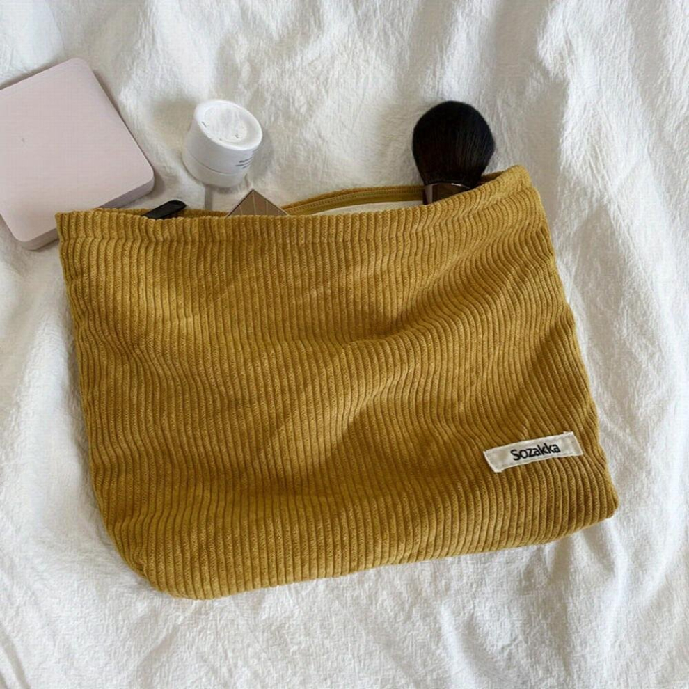 Minimalist Zipper Makeup Bag Lightweight Corduroy Cosmetic Bag Travel Storage Pouch