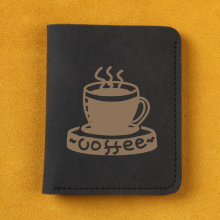 PU Leather Short Folding Money Clip Coffee Print Mini Ultra thin Leather Clip