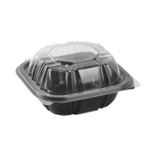 EarthChoice Vented Dual Color Microwavable Hinged Lid Container - 1-Compartment - 16 oz - Black & Clear
