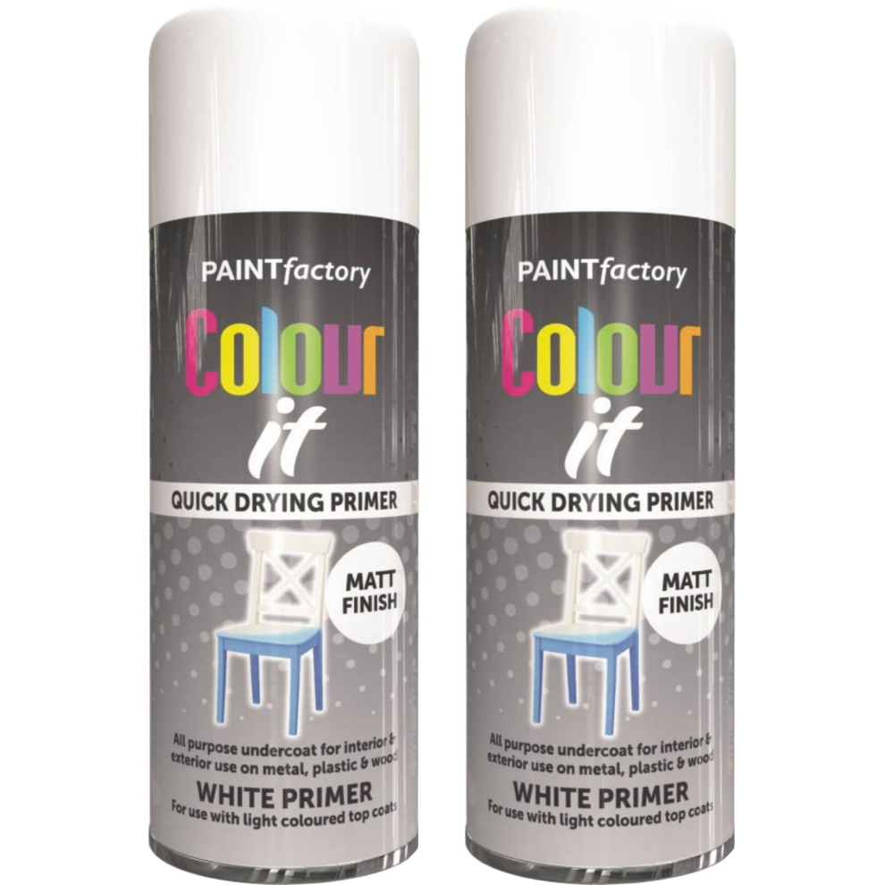 2 x 400ml White Primer Aerosol Spray Paint Metal Wood Plastic