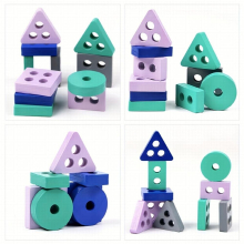 Wooden Early Education Four Sets Of Columns Geometric Shape Pairing Building Blocks Mixed