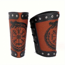 2pcs Vintage Punk Style Wristbands Medieval PU Leather Clothing Protectors Cosplay Stage Props Halloween Party Costume Decors