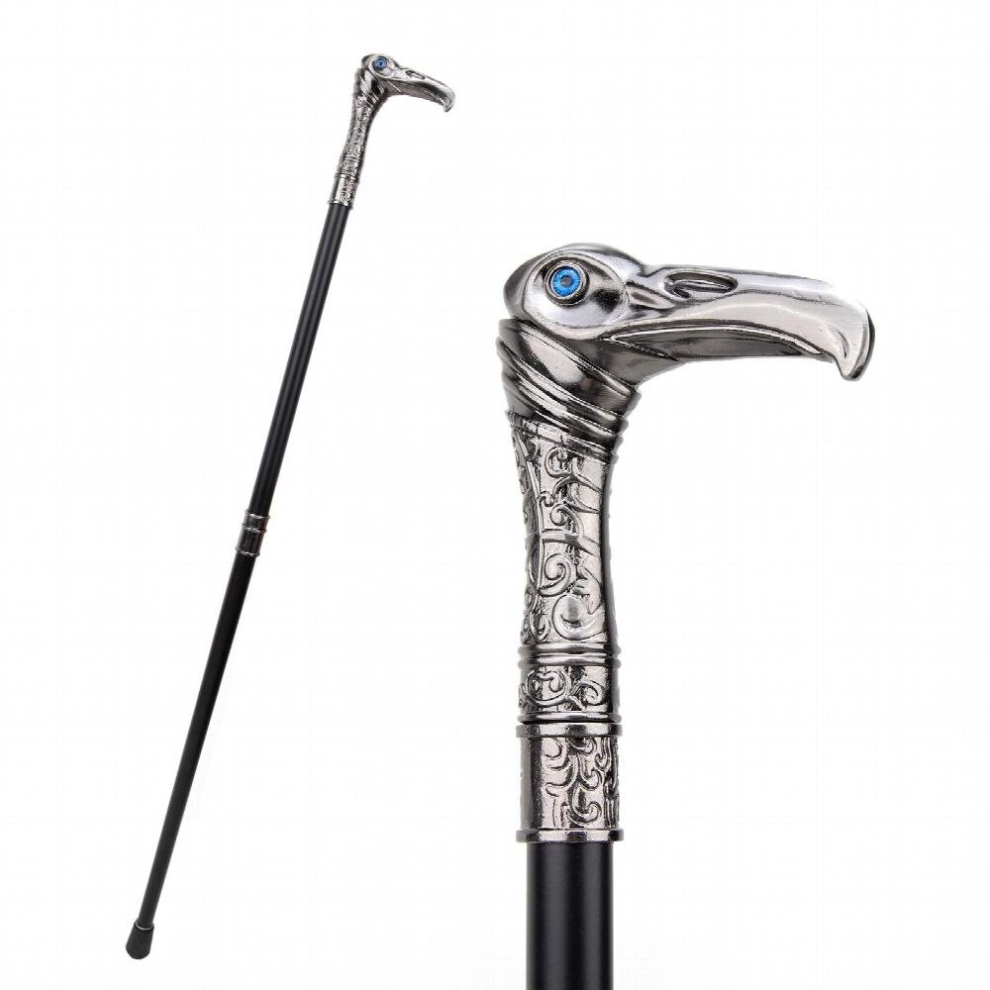 Silver 1Pc Walking Stick Eagle Head Decorative Cosplay Vintage Party Fashionable Walking Cane Crosier 36 6In
