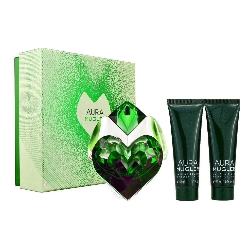 Mugler Aura Eau De Parfum 30Ml Spray + 50Ml B/L + Perfumed Brush Gift Set New