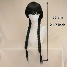 1pc Neat Bangs Double Braid Twists Braid Halloween Cos Wig High Temperature Silk Chemical Fiber Full Headgear