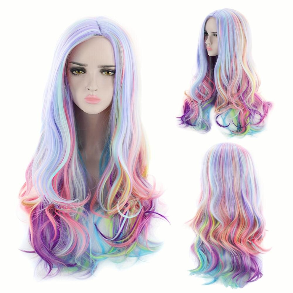 27 5In Rainbow Long Curly Wig Heat Resistant Wig For Daily Party Holiday Decors Costume Cosplay Props Photography Props 885676644532