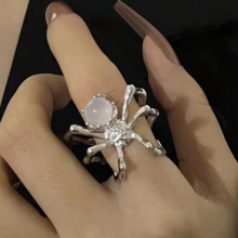 Halloween Party Jewelry Y2k Punk Unisex Ring Crystal Ball Spider Couple Opening Adjustable Finger Ring Jewelry