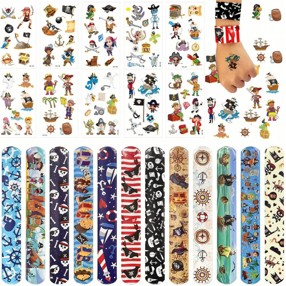 Pirate Party Favors Toys Slap Bracelets Pirates Snap Bracelet Wristband Kids Pirate Tattoos For Party Favors Bag Filler Christmas Halloween Thanksgivi