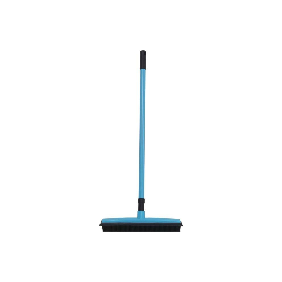 (Blue) 2in1 Rubber Broom Brush Pet Hair Remover Cleaning