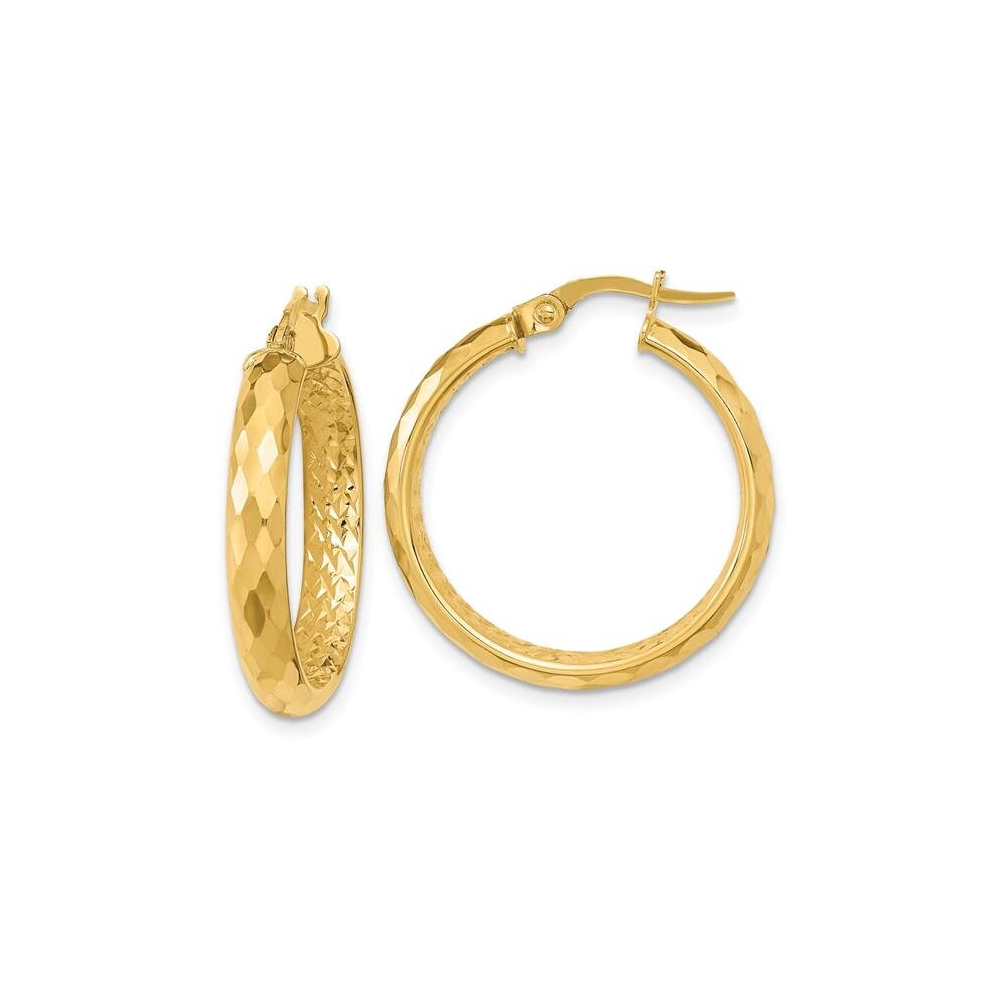 14K Yellow Gold Polished & Textured Diamond-Cut Inside Fancy Hoop Earrings