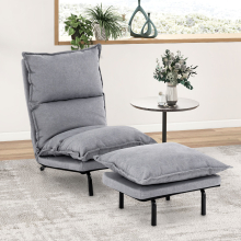 Armless Accent Chair W/ Ottoman Faux Linen Fabric Leisure Chair Adjustable Back