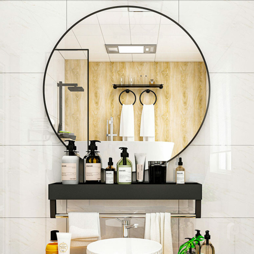 60cm Large Round Wall Mirror Brushed Black Metal Frame 1