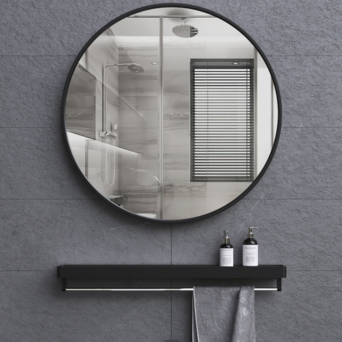 60cm Large Round Wall Mirror Brushed Black Metal Frame