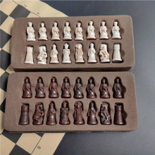 Vintage International Chess Set Resin Pieces Leather Board & Clear Soldiers Fun Parent Child Puzzle Game As Halloween Christmas Gift
