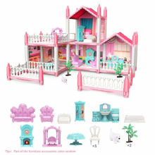 Pink Toy House For Girls With Accessories And Furniture 2 Tier 5 Room 1 Terrace Assemble DIY Villa Castle Princess House Model Toy Assemble Toy House