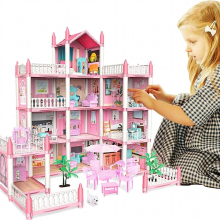 11 Room Pink Dollhouse Set With DIY Furniture Accessories Perfect Birthday Gift For Girls Ages 5 9 Halloween Thanksgiving Christmas Gift