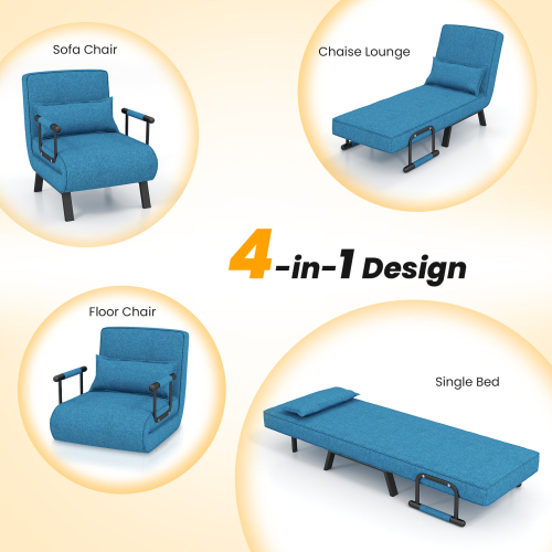 Casart Convertible Single Folding Sofa Bed Sleep Chair 6 Positions Adjustable Backrest 1