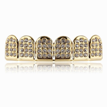 18K Plated Iced Out Hip Hop Grills Diamond Top & Bottom Teeth Braces for Men & Women