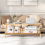Costway 2-Tier Rectangular Coffee Table Modern Center Bamboo Table with Glass Tabletop 7