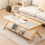 Costway 2-Tier Rectangular Coffee Table Modern Center Bamboo Table with Glass Tabletop 4