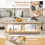 Costway 2-Tier Rectangular Coffee Table Modern Center Bamboo Table with Glass Tabletop 5