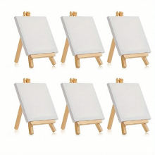 6 Pack Mini Canvas And Easel Set Mini Canvas Panels Mini Wood Easels Canvas Size Is 10 X 10 Easel Size Is 7 X 14 For Kids Painting Painting And Diy Do