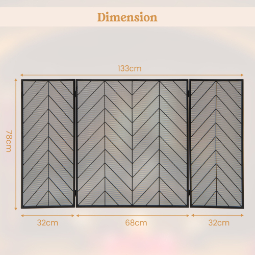 Costway 3-Panel Fireplace Screen Foldable Wrought Metal Iron Mesh Fire Spark Guard 2