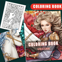 Unicorn Themed Adult Coloring Book A4 Paper Thickened 30 Pages Perfect Gift for Relaxation and Holiday Parties