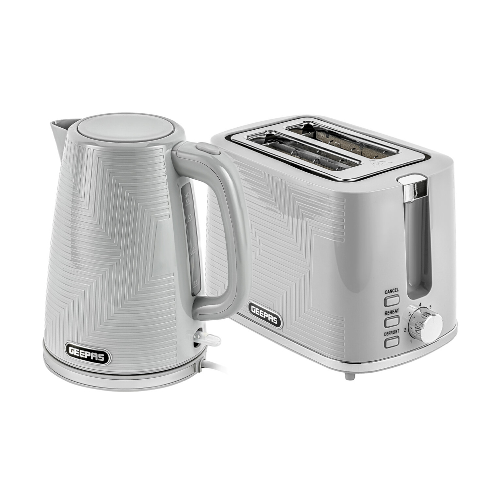 New Geepas (Grey) Electric Kettle & 2 Slice Toaster Set Grey Co38066bt36554-Gr 1.7L