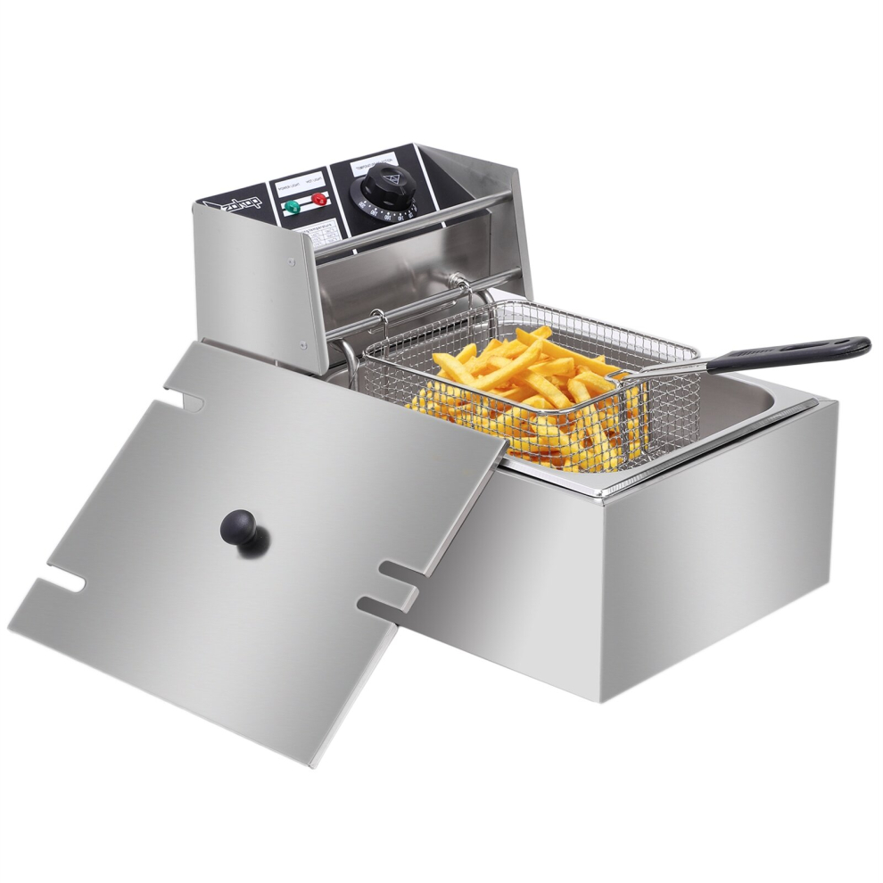 Commercial Stainless Steel Electric Deep Fryer Fat Chip Single Tank 6L 2500W