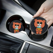 2pcs DIY Diamond Painting Car Coasters Cartoon Bear Hand Crystal Painting Car Interior Art