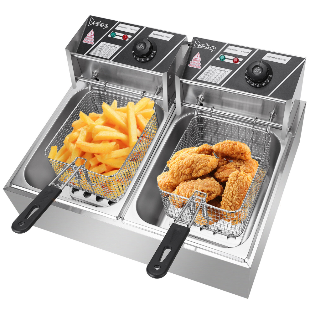 Commercial Stainless Steel Electric Deep Fryer Fat Chip Dual Tank 12L Oil Light