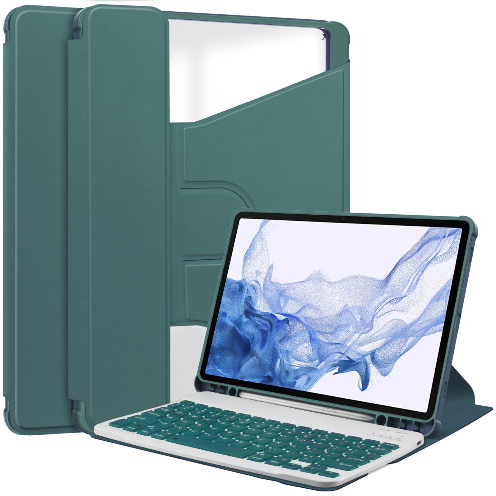 (Dark Green (Keyboard + Protective Case), Tab S9 plus 12.4 inch) Applicable Samsung TAB S9 Plus Pen Slot Tablet Case S9 FE Hibernation Leather Case Sl