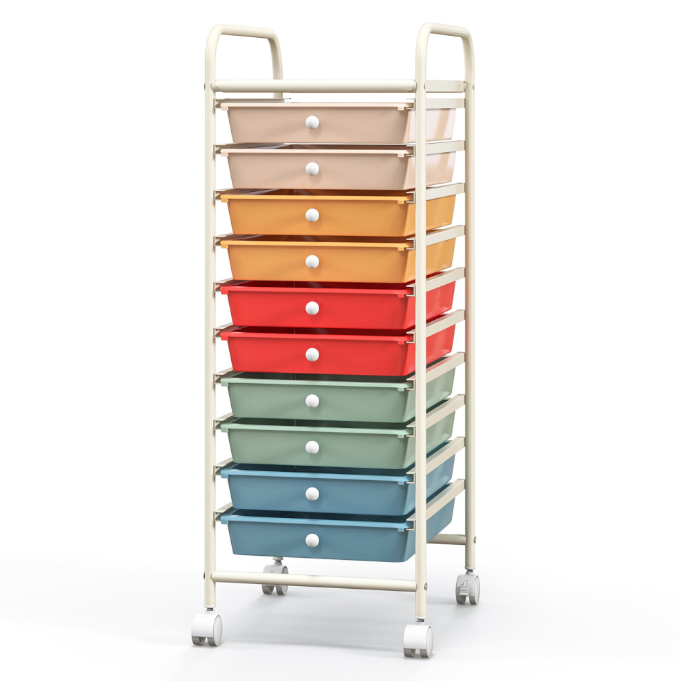 10 Drawers Storage Trolley Mobile Rolling Utility Cart Home Office Organizer