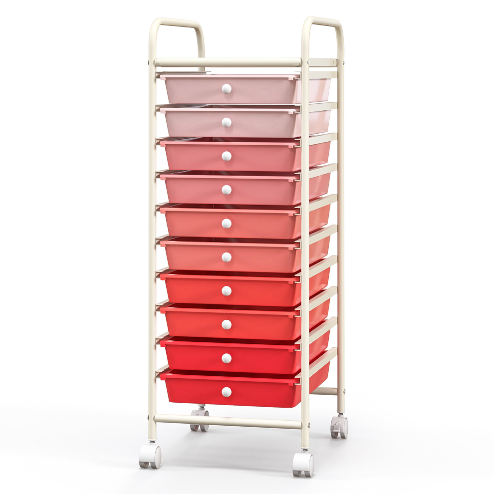 10 Drawers Storage Trolley Mobile Rolling Utility Cart Home Office Organizer