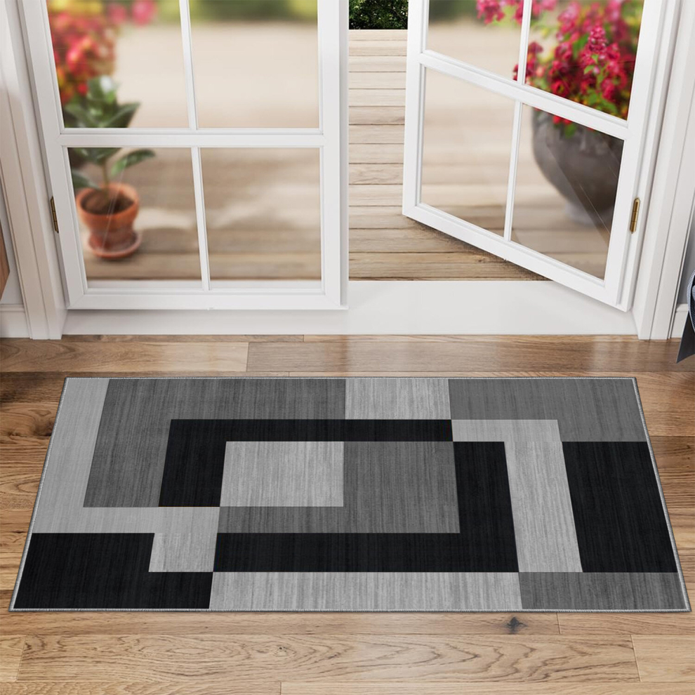 (60 x 110 cm (2 ft x 3 ft 7 in), Milo Black Grey) Non Slip Modern Rugs Living Room Area Rugs Runner & Door Mats