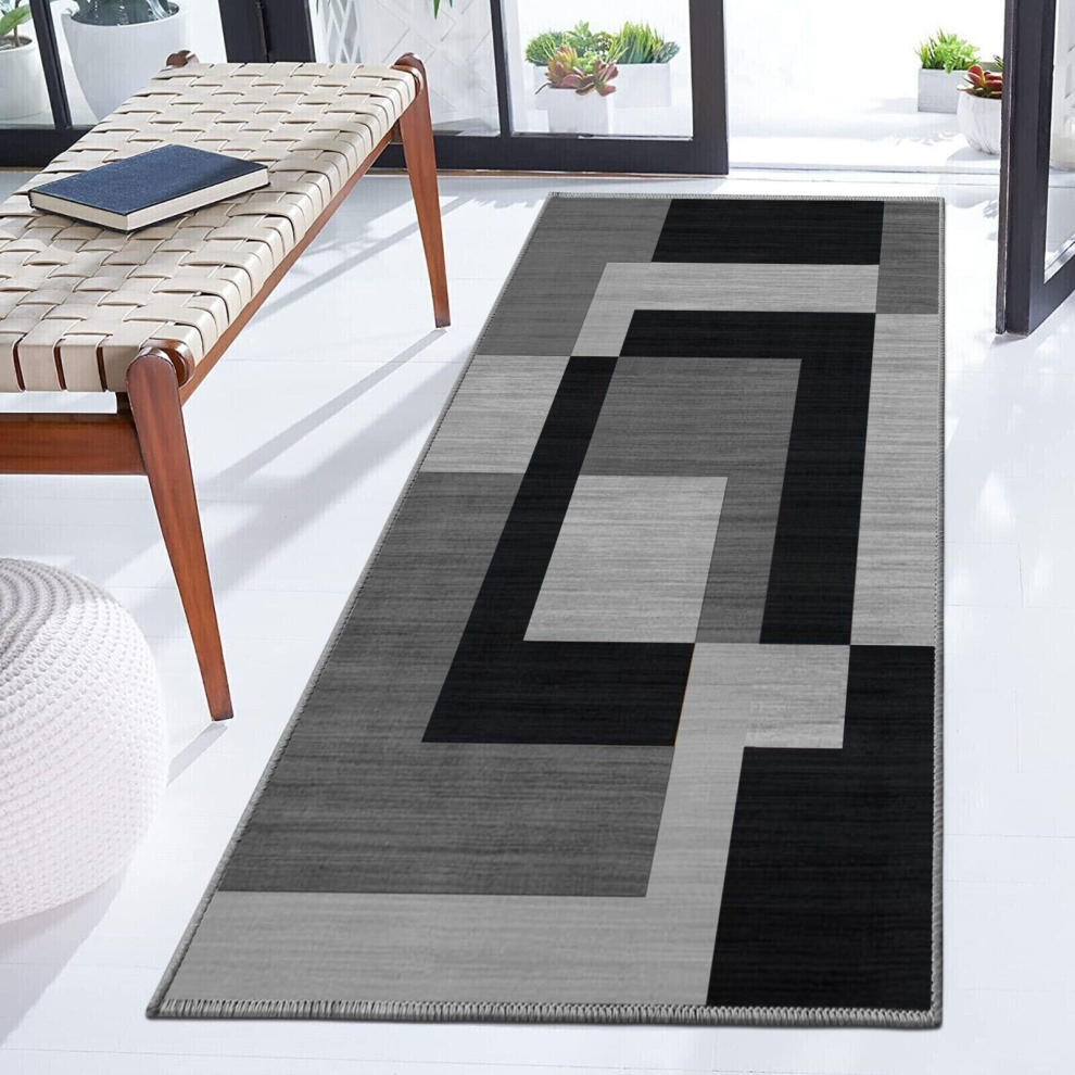 (60 X 220 cm (2 ft x x 7 ft 2 in), Milo Black Grey) Non Slip Modern Rugs Living Room Area Rugs Runner & Door Mats