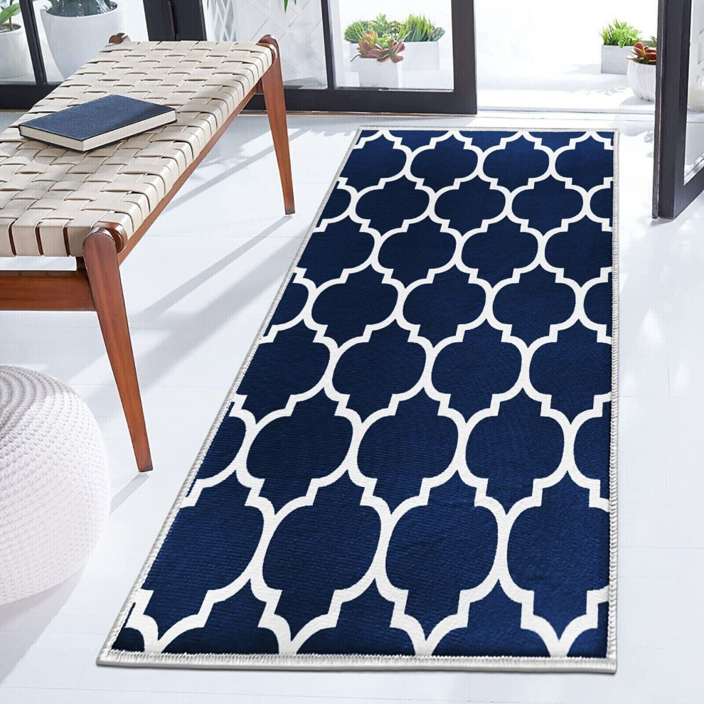 (60 X 220 cm (2 ft x x 7 ft 2 in), Ava Blue Navy) Non Slip Modern Rugs Living Room Area Rugs Runner & Door Mats