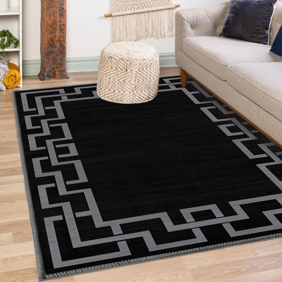 (200 x 290 cm (6 ft 5 in x 9 ft 5in), Nico Black) Non Slip Modern Rugs Living Room Area Rugs Runner & Door Mats