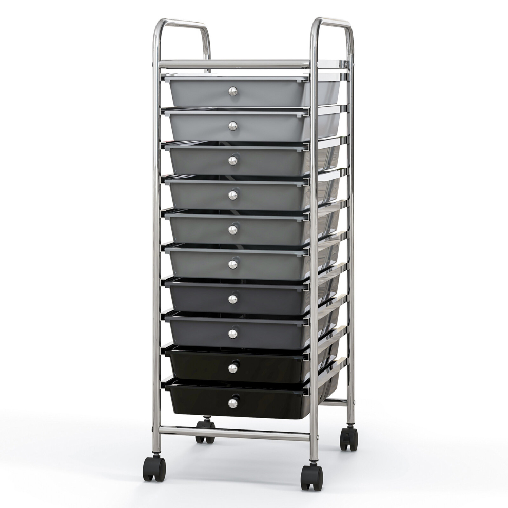 10 Drawers Storage Trolley Mobile Rolling Utility Cart Home Office Organizer