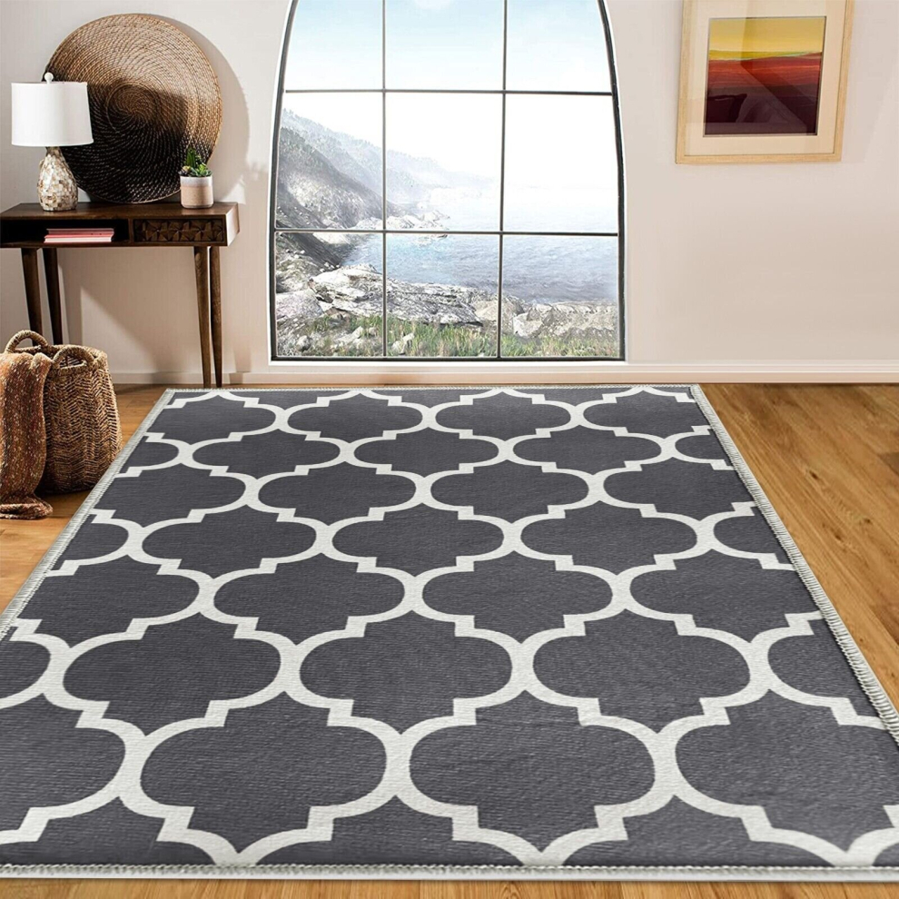 (160 x 230 cm (5 ft 2 in x 7 ft 5 in), Ava Grey) Non Slip Modern Rugs Living Room Area Rugs Runner & Door Mats