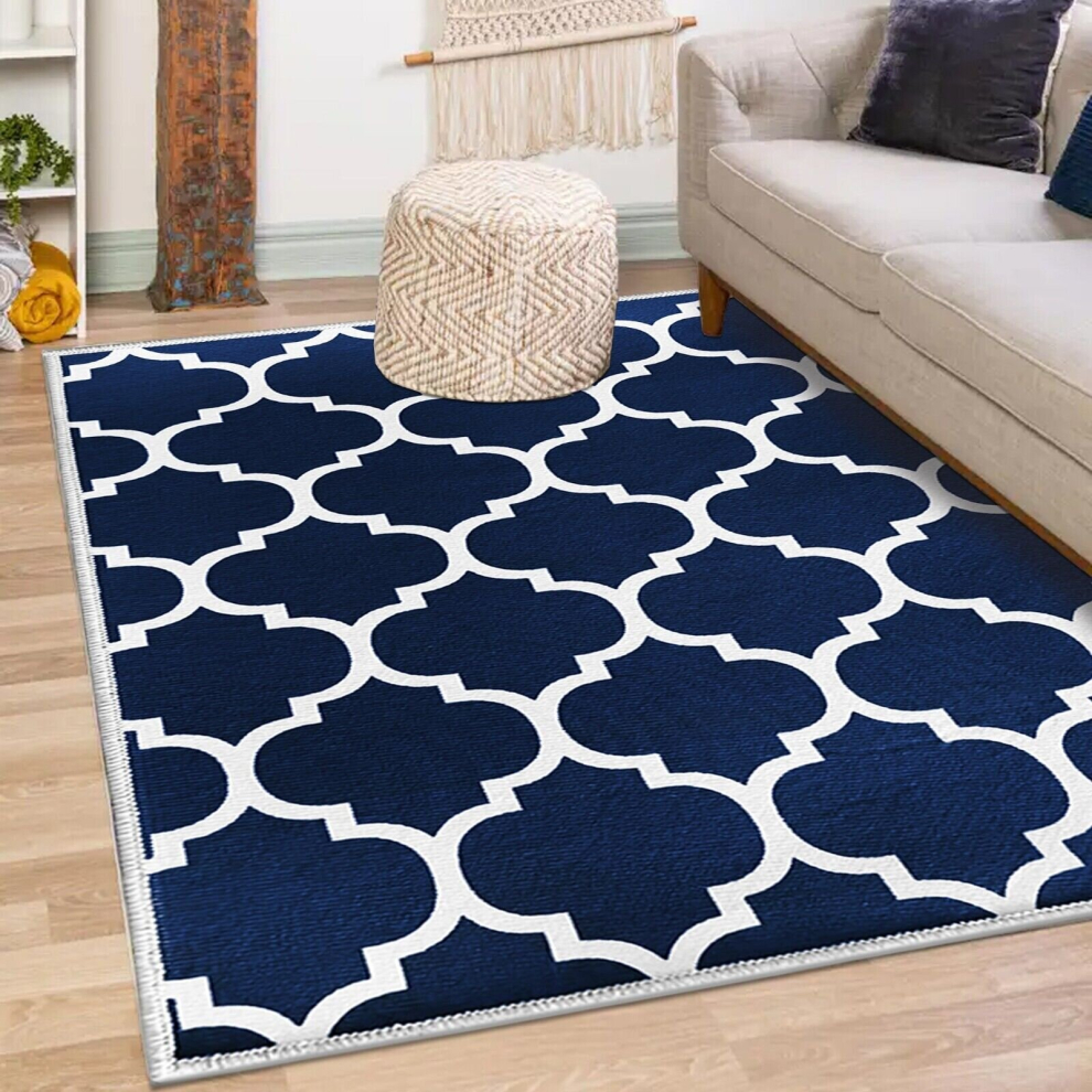 (200 x 290 cm (6 ft 5 in x 9 ft 5in), Ava Blue Navy) Non Slip Modern Rugs Living Room Area Rugs Runner & Door Mats