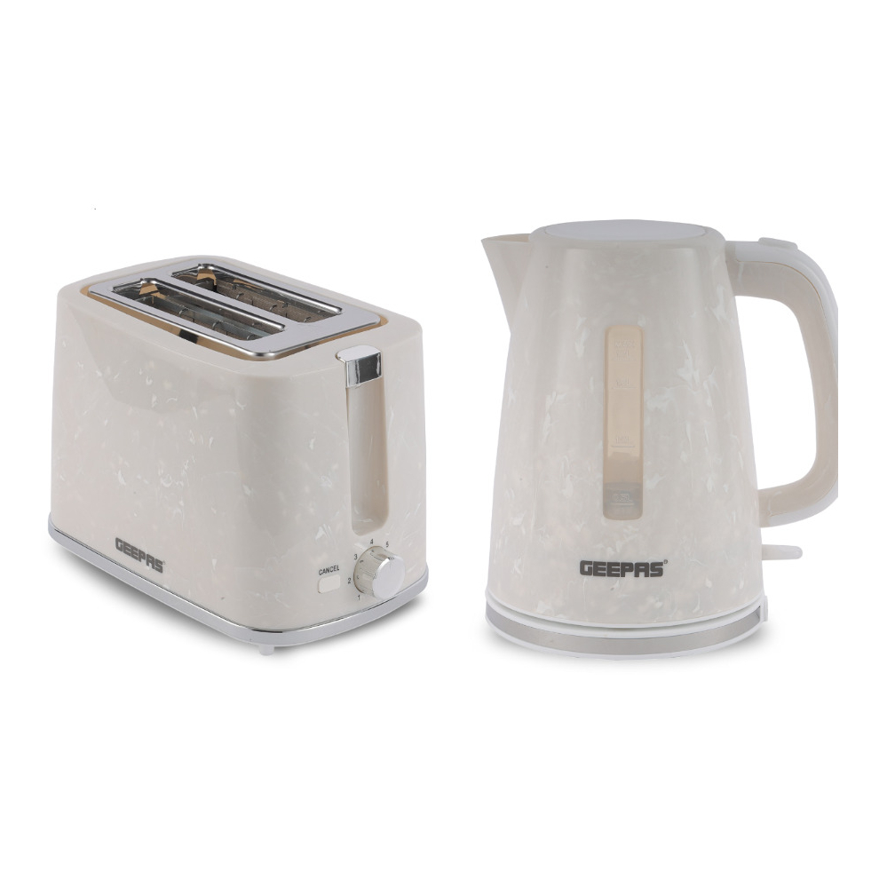 Geepas White (White) Kettle And 2 Slice Toaster Set Design 1.7L