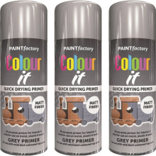 3 x 400ml GREY PRIMER MATT SPRAY QUICK DRYING WOOD DIY PLASTIC METAL